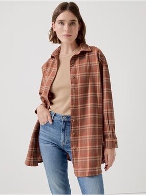 Pact Fireside Flannel Oversized Shirt Size XL/XXL Spice Plaid Organic Cotton